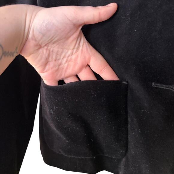 Black Velvet Double Breasted Blazer Black Buttons Red Striped Lining - Picture 3 of 6